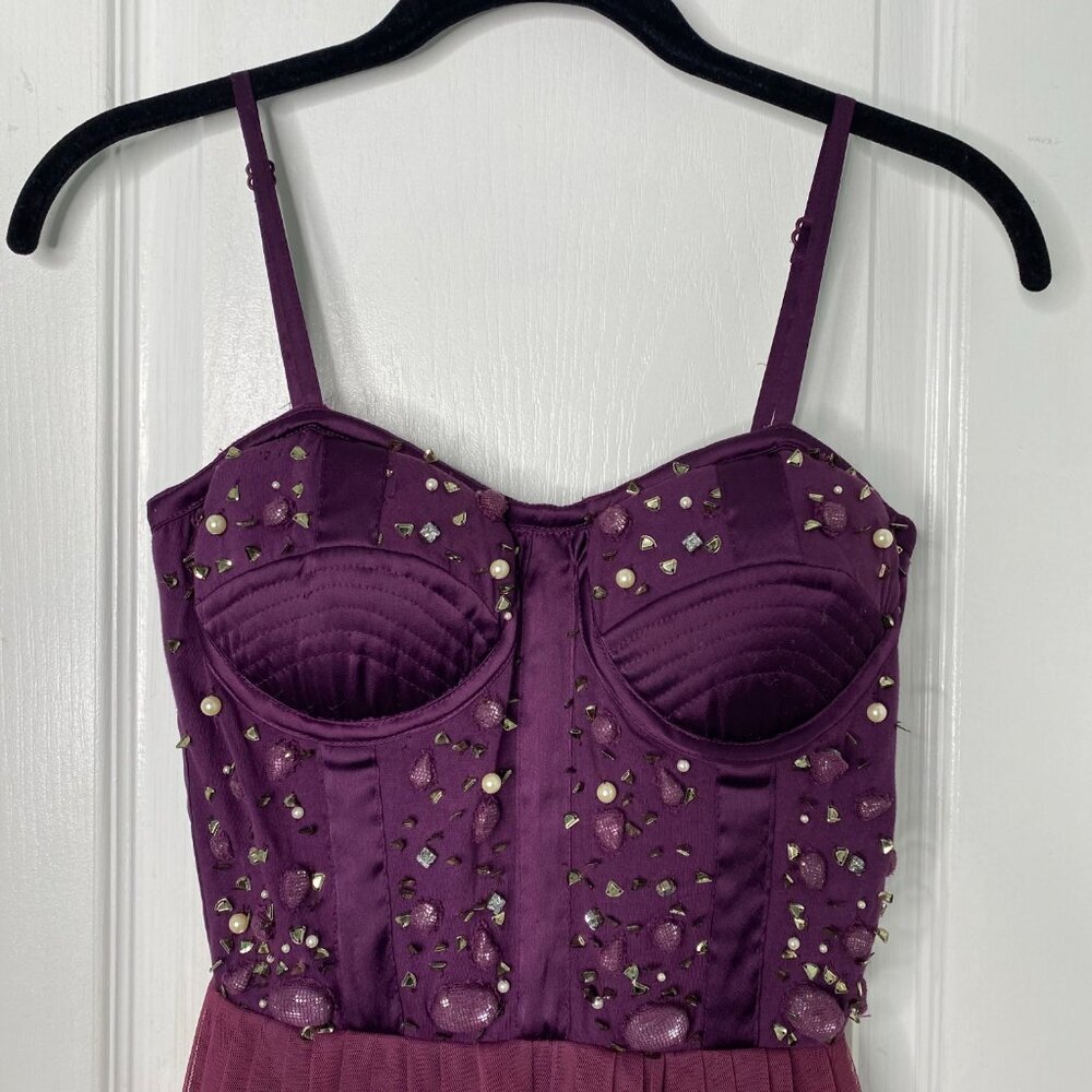 Free People Beaded Bustier/Corset dress w/ Pleated & Ruffled Tulle Skirt XS #318 - Picture 3 of 11